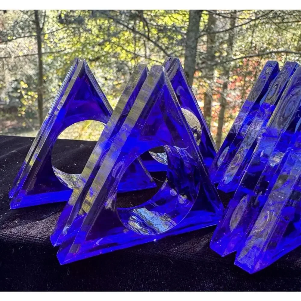 Vtg Cobalt Blue Lucite Triangle Napkin Rings Vintage Set Of 6 Unique -S1DD